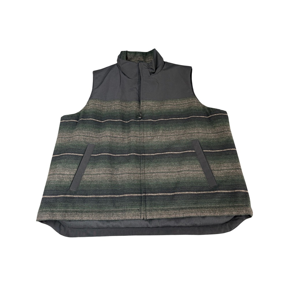 Pendleton Mens Vest XL Green Brown Striped Wool Blend Full Zip Puffer Cabin